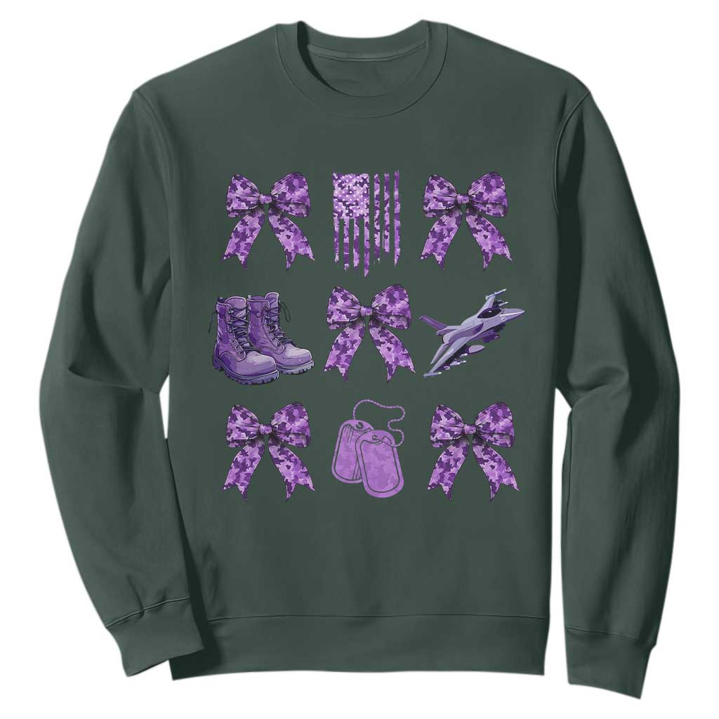 Military Kid Month Camo Coquette Bow Sweatshirt TS11 Dark Forest Green Print Your Wear