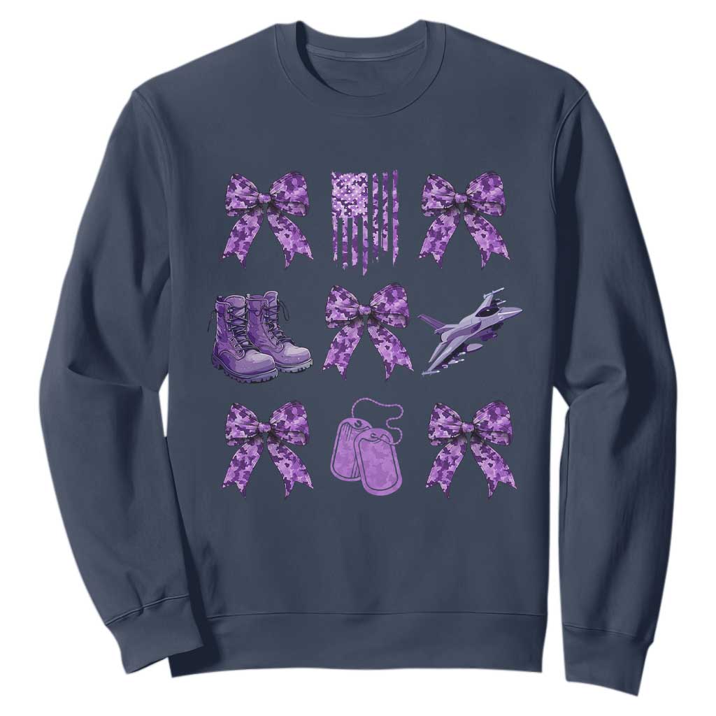 Military Kid Month Camo Coquette Bow Sweatshirt TS11 Navy Print Your Wear