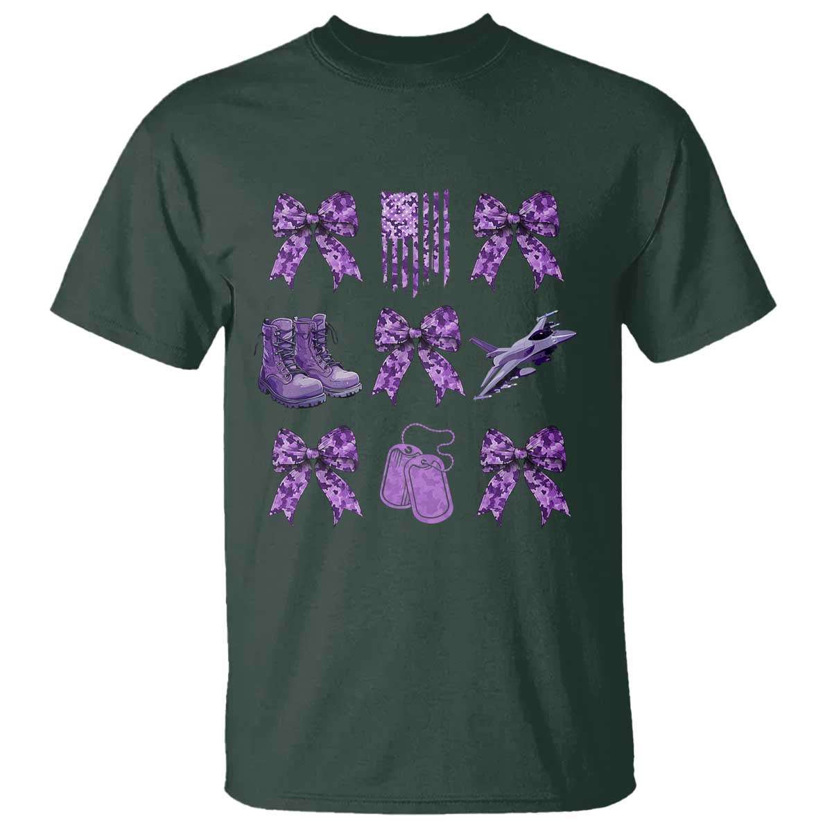Military Kid Month Camo Coquette Bow T Shirt TS11 Dark Forest Green Print Your Wear