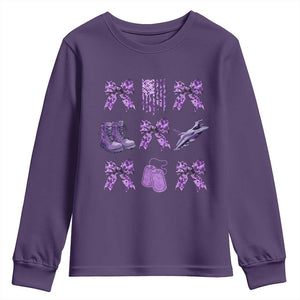 Military Kid Month Camo Coquette Bow Youth Sweatshirt TS11 Purple Print Your Wear
