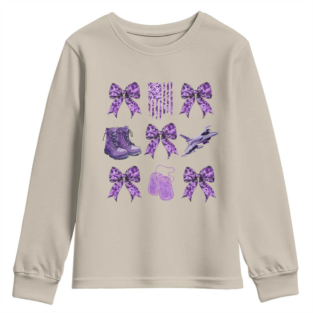Military Kid Month Camo Coquette Bow Youth Sweatshirt TS11 Sand Print Your Wear