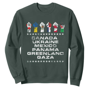 Canada Greenland Mexico Panama Gaza Ukraine Pride Sweatshirt Hand Fist TS11 Dark Forest Green Print Your Wear