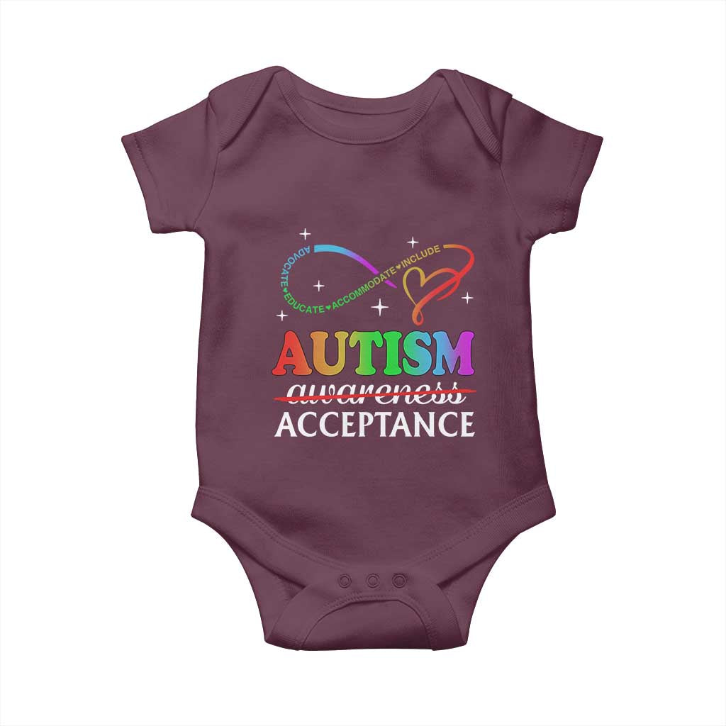 Autism Awareness Acceptance Baby Onesie Advocate Educate Accommodate Include Infinity Symbol TS11 Maroon Print Your Wear
