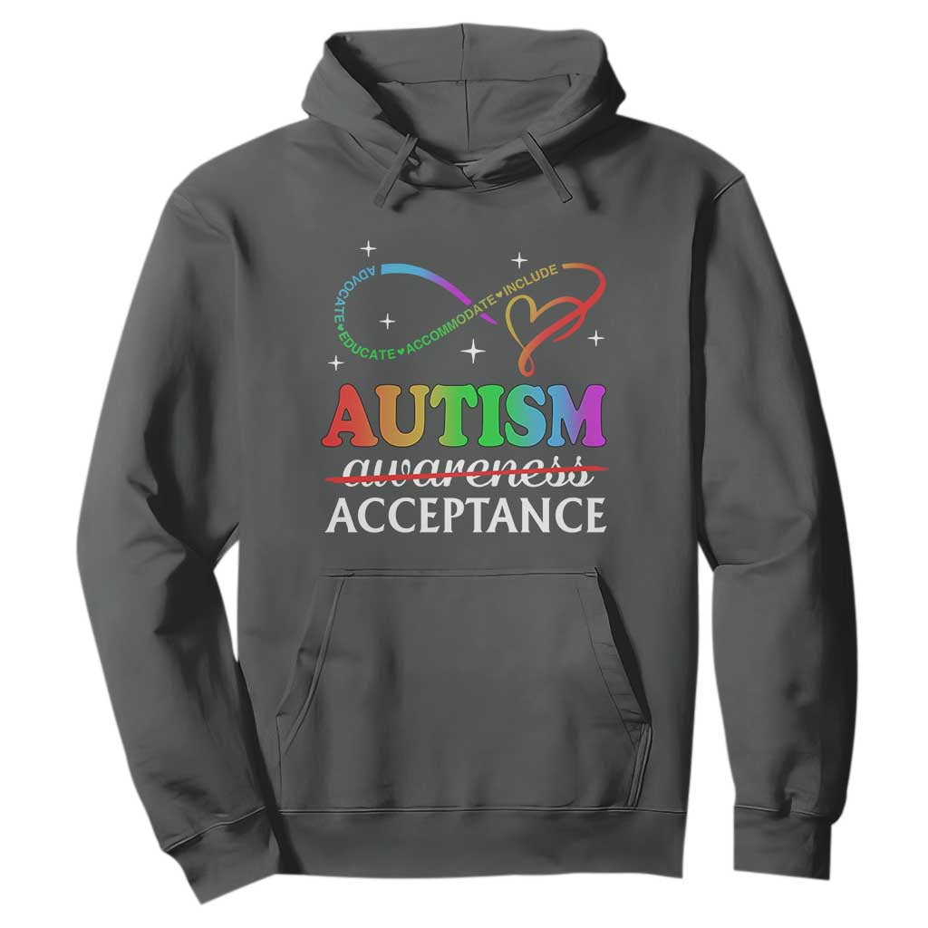 Autism Awareness Acceptance Hoodie Advocate Educate Accommodate Include Infinity Symbol TS11 Dark Heather Print Your Wear