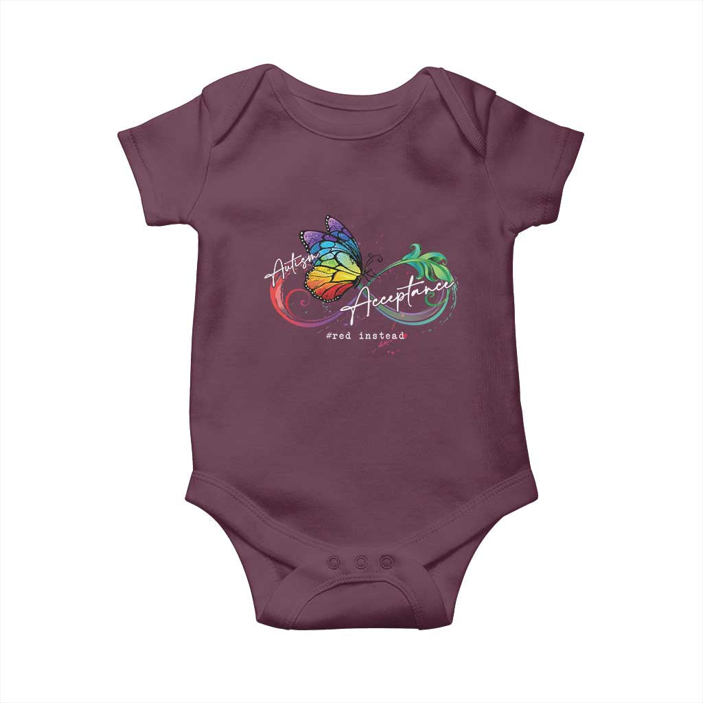 Autism Awareness Acceptance Red Instead Baby Onesie Infinity Symbol Rainbow Butterfly Feather TS11 Maroon Print Your Wear