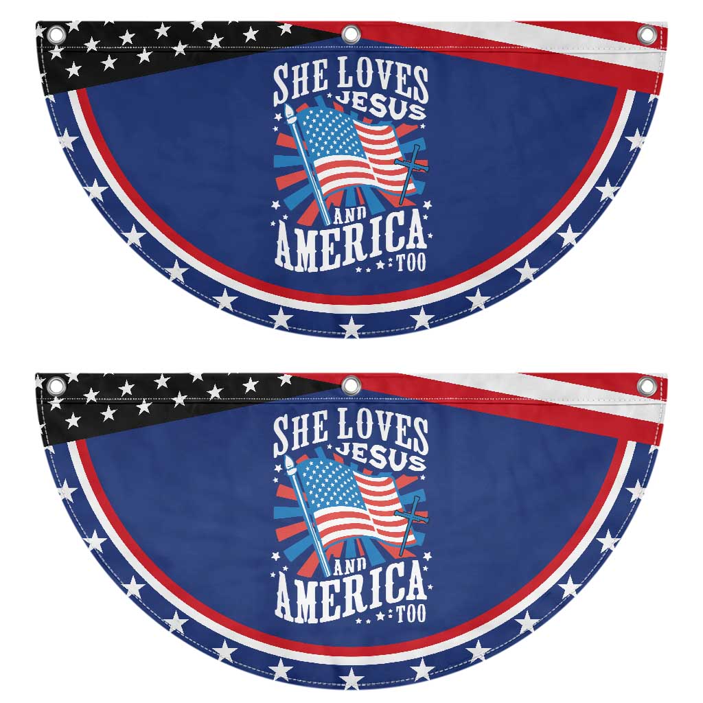 Funny She Loves Jesus And America Too Patriotic Fan Flag 4th Of July Christian American Flag TS11 2pcs pack Classic Navy Print Your Wear