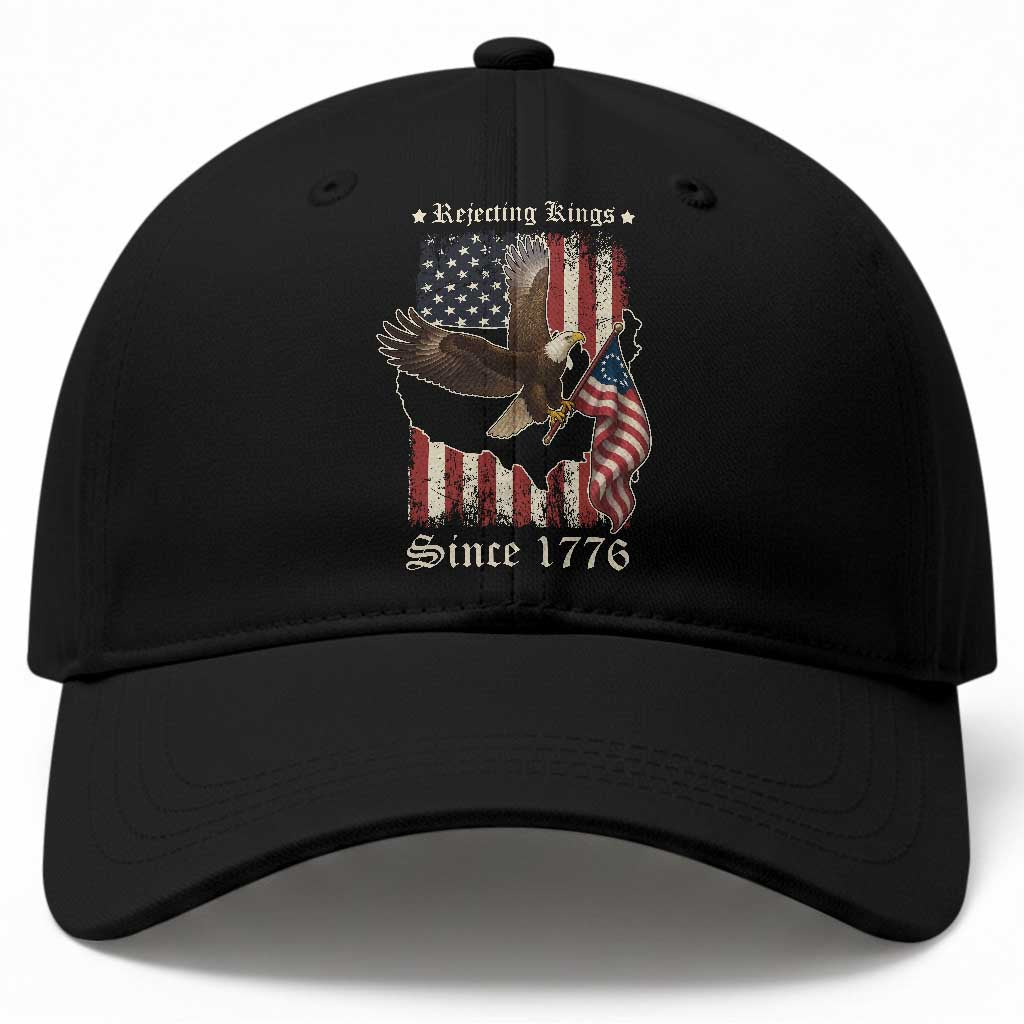 Funny Rejecting Kings Since 1776 Baseball Cap Vintage American Flag Bald Eagle TS11 Print Your Wear