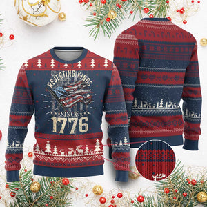 Funny Rejecting Kings Since 1776 Knit Sweatshirt Vintage American Flag TS11 Burgundy Print Your Wear
