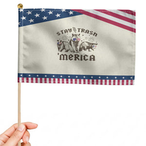 Funny Stay Trash Merica Patriotic Handheld Flag 4th Of July Racoon Opossum Badger TS11 Modern 8.2" × 5.5" Beige Blue Print Your Wear