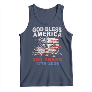 God Bless America 250 Years 1776 2026 Tank Top Christian Cross Eagle American Flag TS11 Navy Print Your Wear