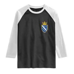 Bosnia and Herzegovina Flag Emblem with Crown Raglan Shirt TS11 Black White Print Your Wear