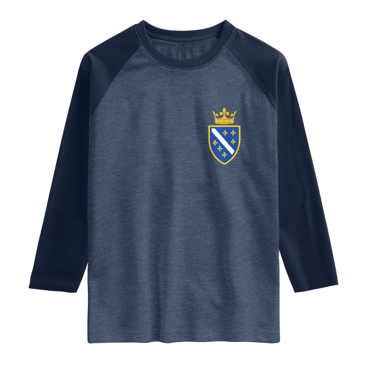 Bosnia and Herzegovina Flag Emblem with Crown Raglan Shirt TS11 Heather Denim Navy Print Your Wear