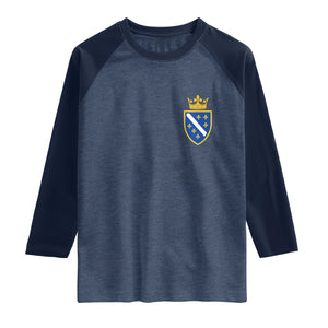 Bosnia and Herzegovina Flag Emblem with Crown Raglan Shirt TS11 Heather Denim Navy Print Your Wear