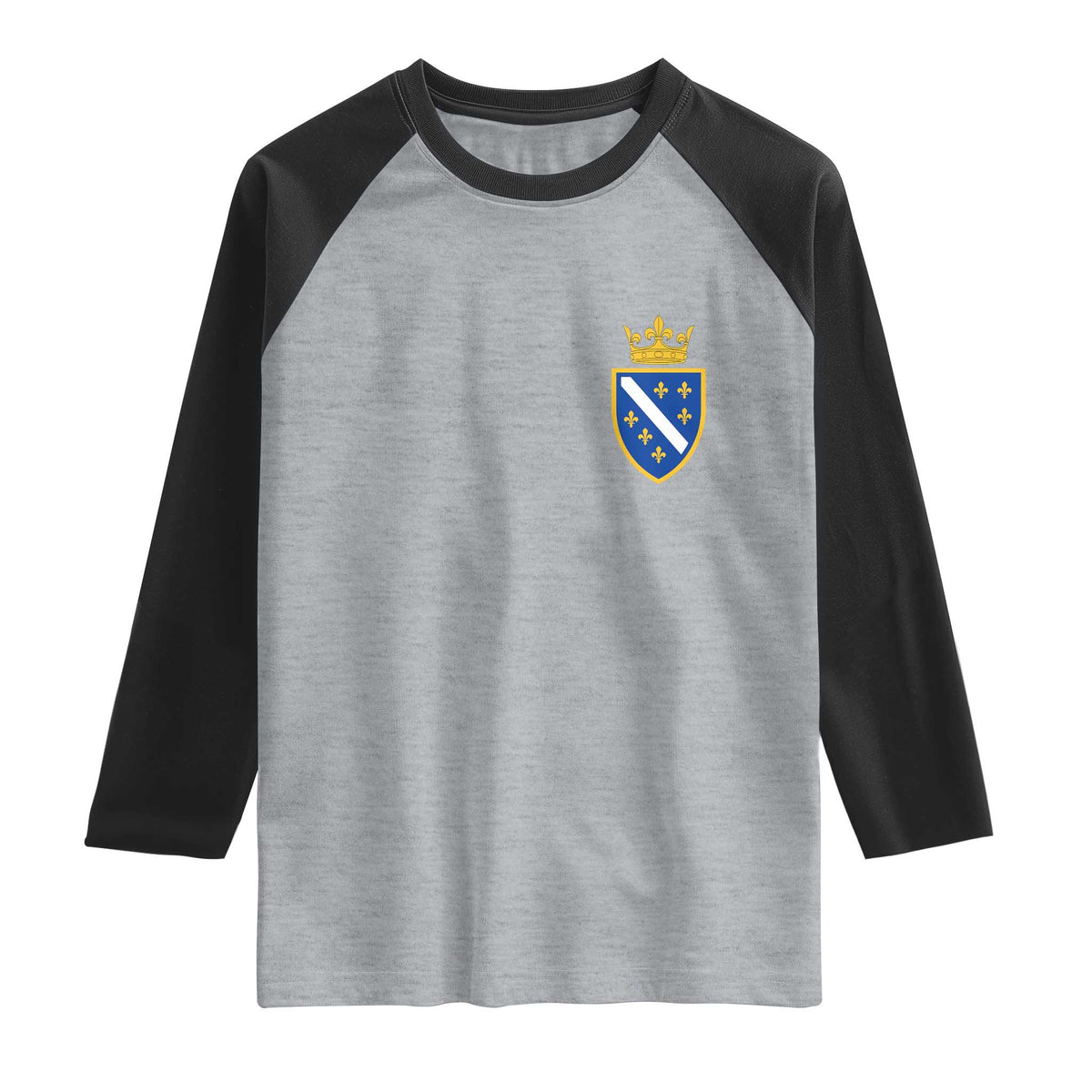 Bosnia and Herzegovina Flag Emblem with Crown Raglan Shirt TS11 Heather Gray Black Print Your Wear