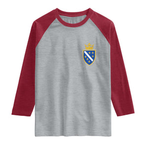 Bosnia and Herzegovina Flag Emblem with Crown Raglan Shirt TS11 Heather Gray Heather Red Print Your Wear