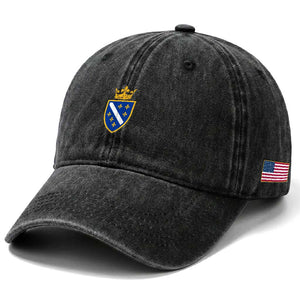 Bosnia and Herzegovina Flag Emblem with Crown Washed Cotton Baseball Cap TS11 Print Your Wear
