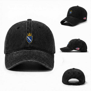 Bosnia and Herzegovina Flag Emblem with Crown Washed Cotton Baseball Cap TS11 Washed Cap Universal Fit Black Print Your Wear