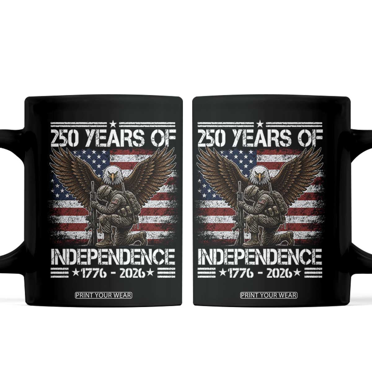 250 Years Of Independence Military Army Coffee Mug 250th Anniversary USA Bald Eagle TS11 Black Print Your Wear