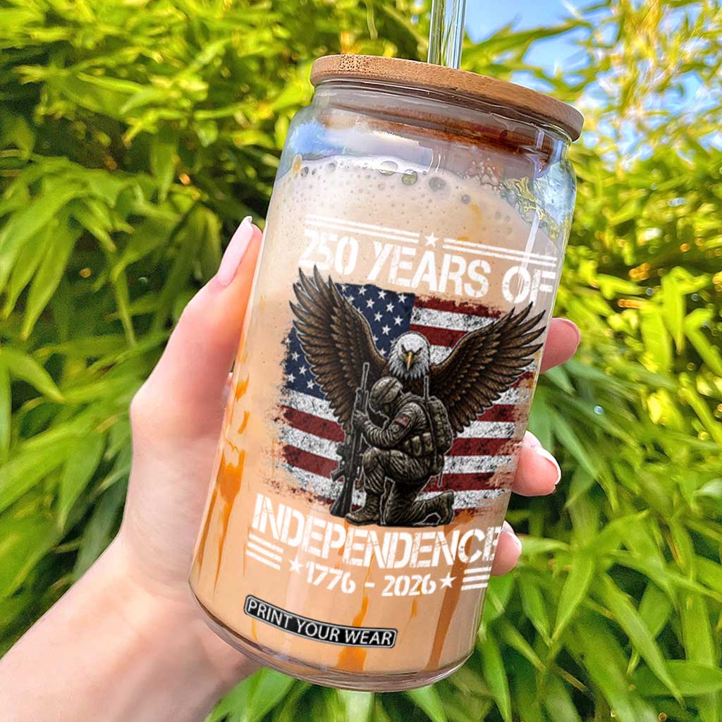 250 Years Of Independence Military Army Glass Can 250th Anniversary USA Bald Eagle TS11 Black Print Your Wear