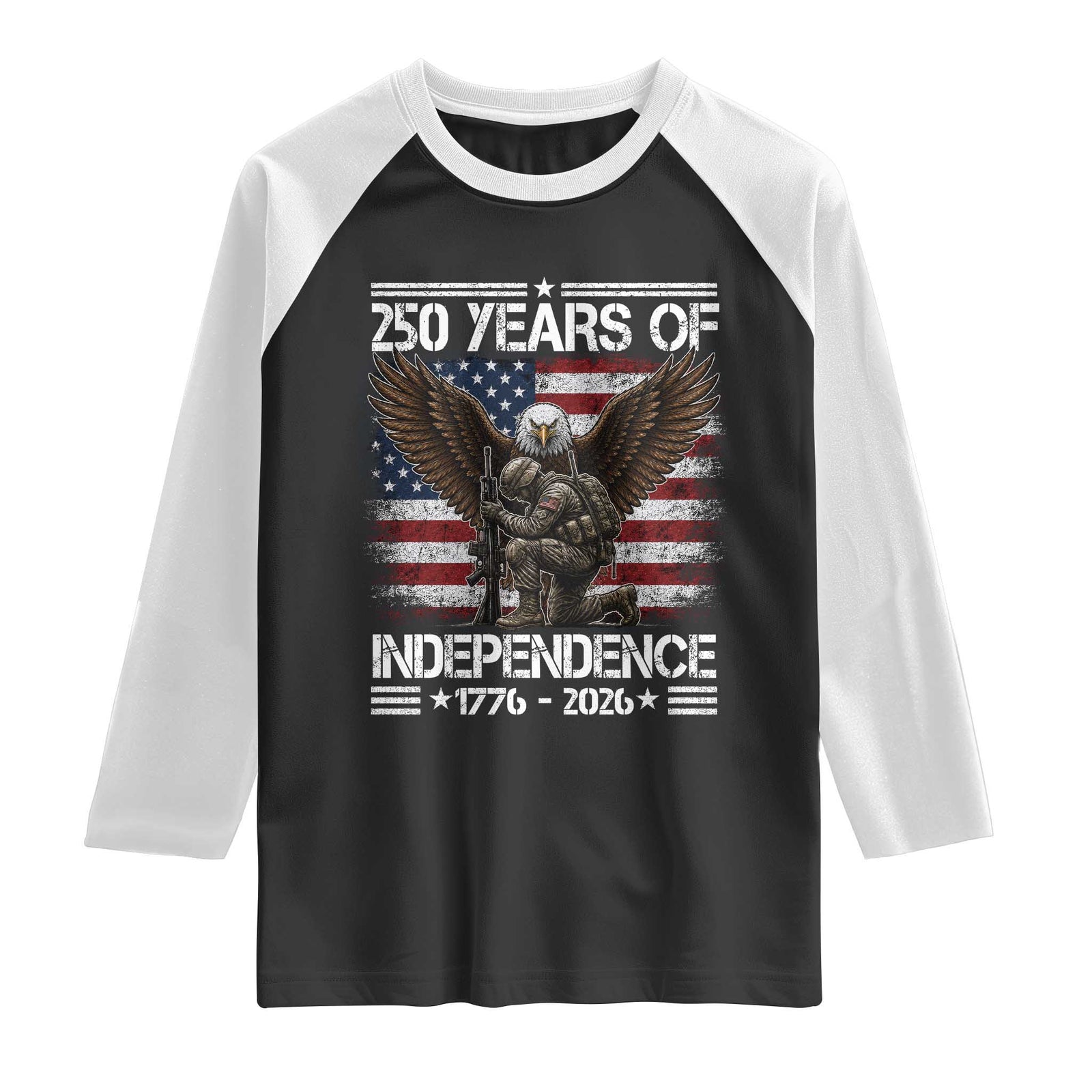 250 Years Of Independence Military Army Raglan Shirt 250th Anniversary USA Bald Eagle TS11 Black White Print Your Wear