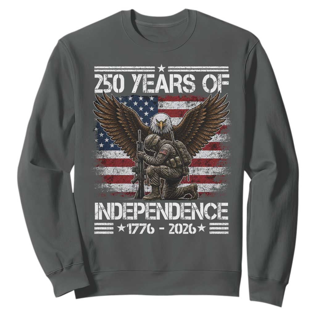 250 Years Of Independence Military Army Sweatshirt 250th Anniversary USA Bald Eagle TS11 Dark Heather Print Your Wear