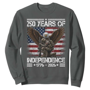 250 Years Of Independence Military Army Sweatshirt 250th Anniversary USA Bald Eagle TS11 Dark Heather Print Your Wear