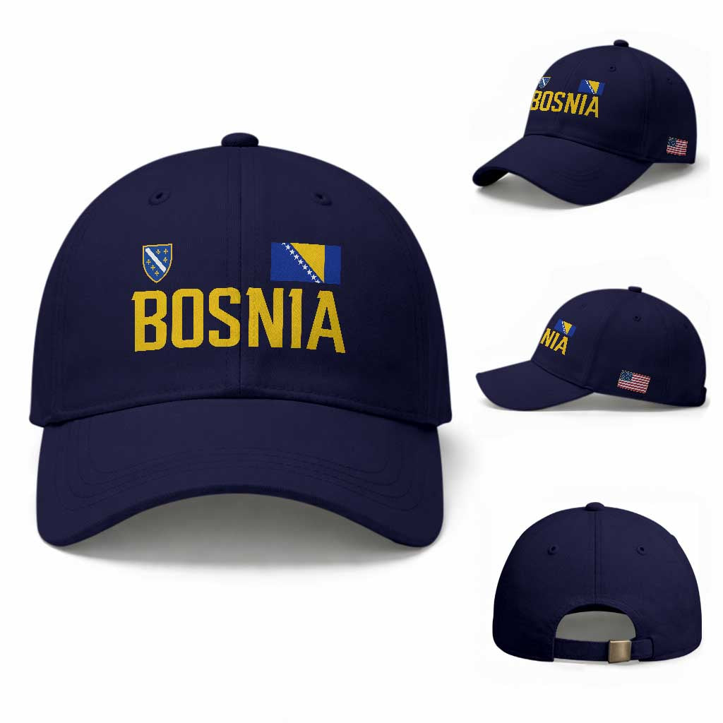 Bosnia and Herzegovina Pride Baseball Cap BiH Bosnian Flag Souvenirs TS11 Baseball Cap Universal Fit Dark Blue Print Your Wear