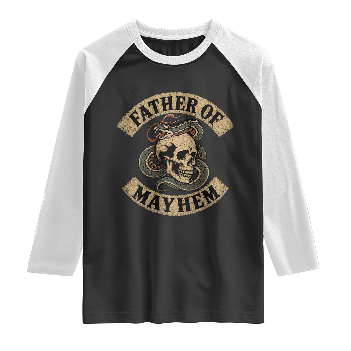 Father Of Mayhem Raglan Shirt Dad Snake Skull Fathers Day TS11 Black White Print Your Wear