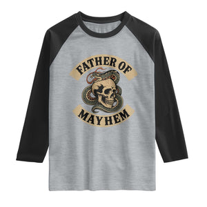 Father Of Mayhem Raglan Shirt Dad Snake Skull Fathers Day TS11 Heather Gray Black Print Your Wear