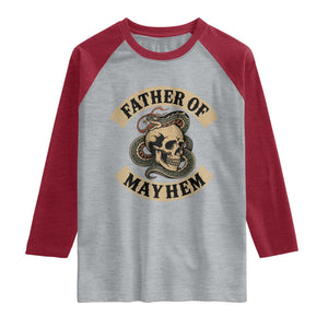 Father Of Mayhem Raglan Shirt Dad Snake Skull Fathers Day TS11 Heather Gray Heather Red Print Your Wear