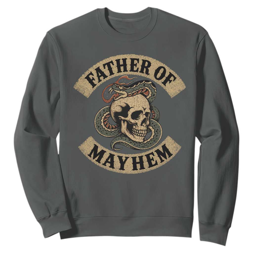 Father Of Mayhem Sweatshirt Dad Snake Skull Fathers Day TS11 Dark Heather Print Your Wear