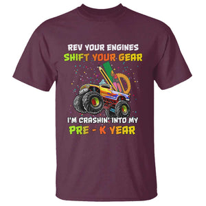 Back To School T Shirt Rev Your Engines Shift Your Gear I'm Crashin' Into My Pre - K Year TS11 Maroon Print Your Wear