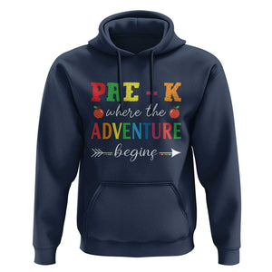 Back To School Hoodie Pre-K Where The Adventure Begins Apple Arrow TS11 Navy Print Your Wear