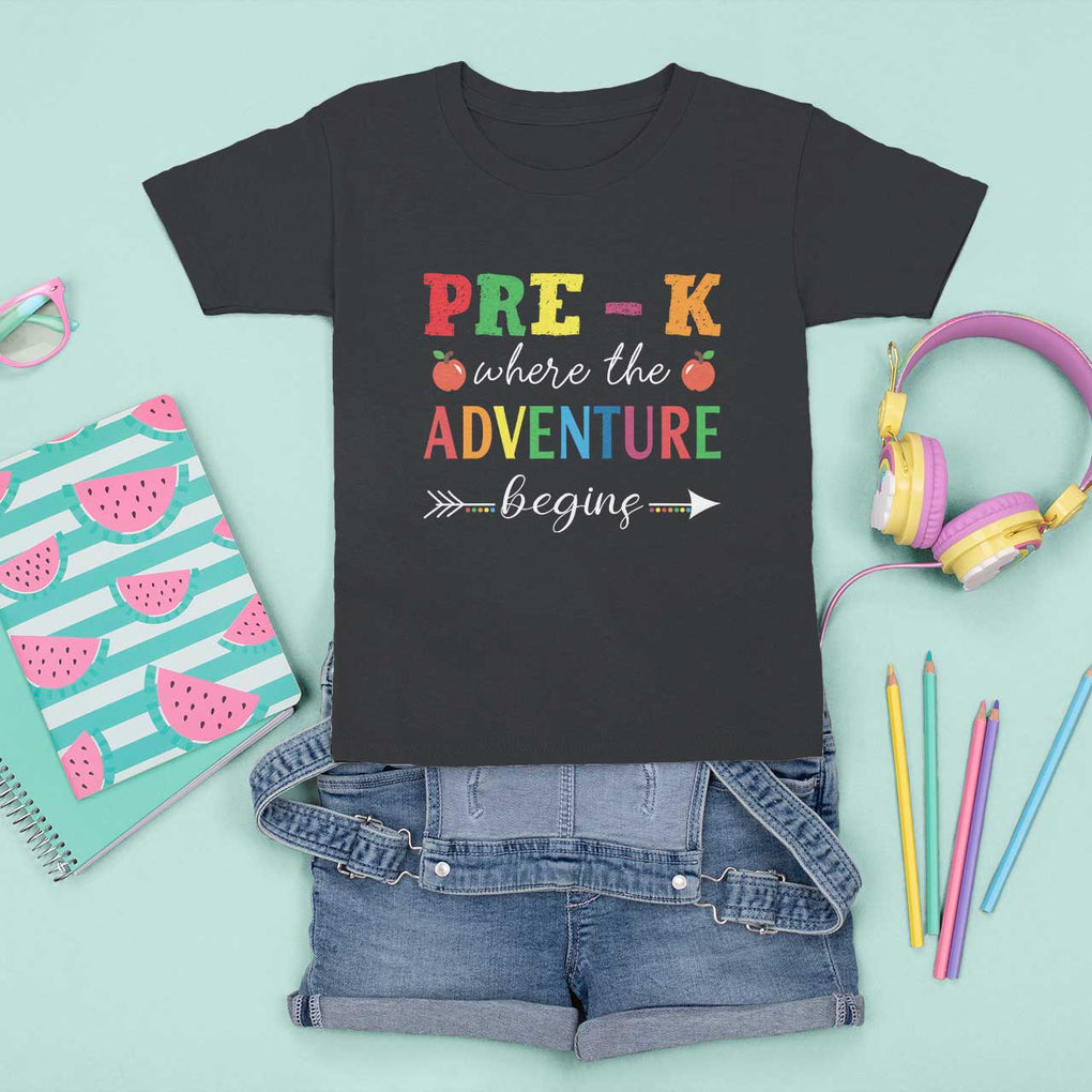 Back To School T Shirt For Kid Pre-K Where The Adventure Begins Apple Arrow TS11 Black Print Your Wear