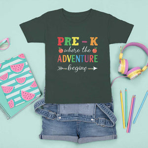 Back To School T Shirt For Kid Pre-K Where The Adventure Begins Apple Arrow TS11 Dark Forest Green Print Your Wear