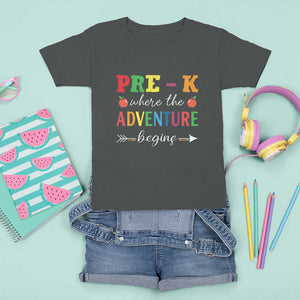 Back To School T Shirt For Kid Pre-K Where The Adventure Begins Apple Arrow TS11 Dark Heather Print Your Wear