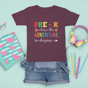 Back To School T Shirt For Kid Pre-K Where The Adventure Begins Apple Arrow TS11 Maroon Print Your Wear