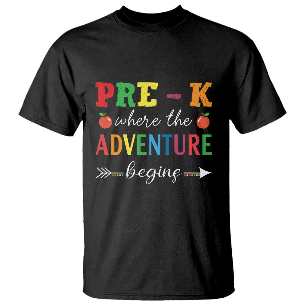 Back To School T Shirt Pre-K Where The Adventure Begins Apple Arrow TS11 Black Print Your Wear