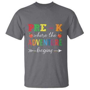 Back To School T Shirt Pre-K Where The Adventure Begins Apple Arrow TS11 Charcoal Print Your Wear