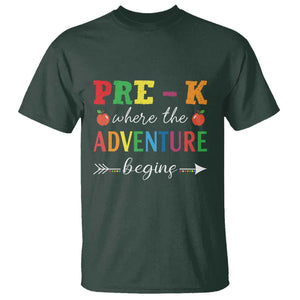 Back To School T Shirt Pre-K Where The Adventure Begins Apple Arrow TS11 Dark Forest Green Print Your Wear