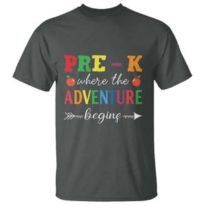 Back To School T Shirt Pre-K Where The Adventure Begins Apple Arrow TS11 Dark Heather Print Your Wear