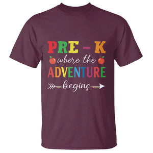 Back To School T Shirt Pre-K Where The Adventure Begins Apple Arrow TS11 Maroon Print Your Wear