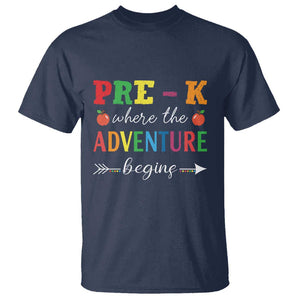 Back To School T Shirt Pre-K Where The Adventure Begins Apple Arrow TS11 Navy Print Your Wear