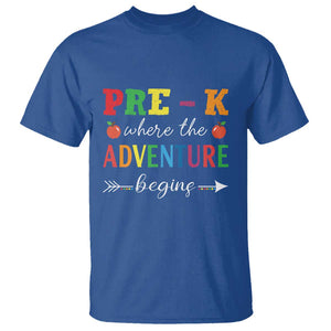 Back To School T Shirt Pre-K Where The Adventure Begins Apple Arrow TS11 Royal Blue Print Your Wear