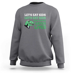 Funny Teacher Sweatshirt Let's Eat Kids Punctuation Saves Lives Dinosaur TS11 Charcoal Print Your Wear