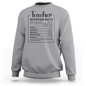 Funny Teacher Sweatshirt Nutrition Facts Back To School TS11 Sport Gray Print Your Wear