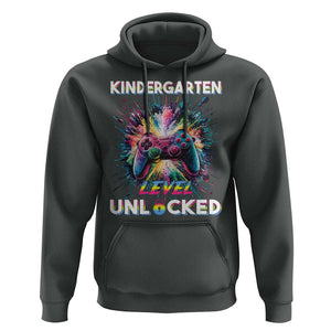 Kindergarten Level Unlocked Hoodie Back To School Game Console TS11 Dark Heather Print Your Wear