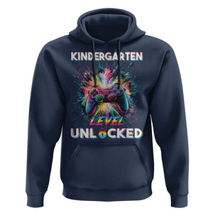 Kindergarten Level Unlocked Hoodie Back To School Game Console TS11 Navy Print Your Wear