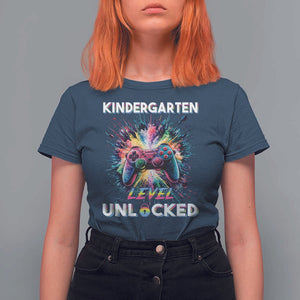 Kindergarten Level Unlocked T Shirt For Women Back To School Game Console TS11 Navy Print Your Wear