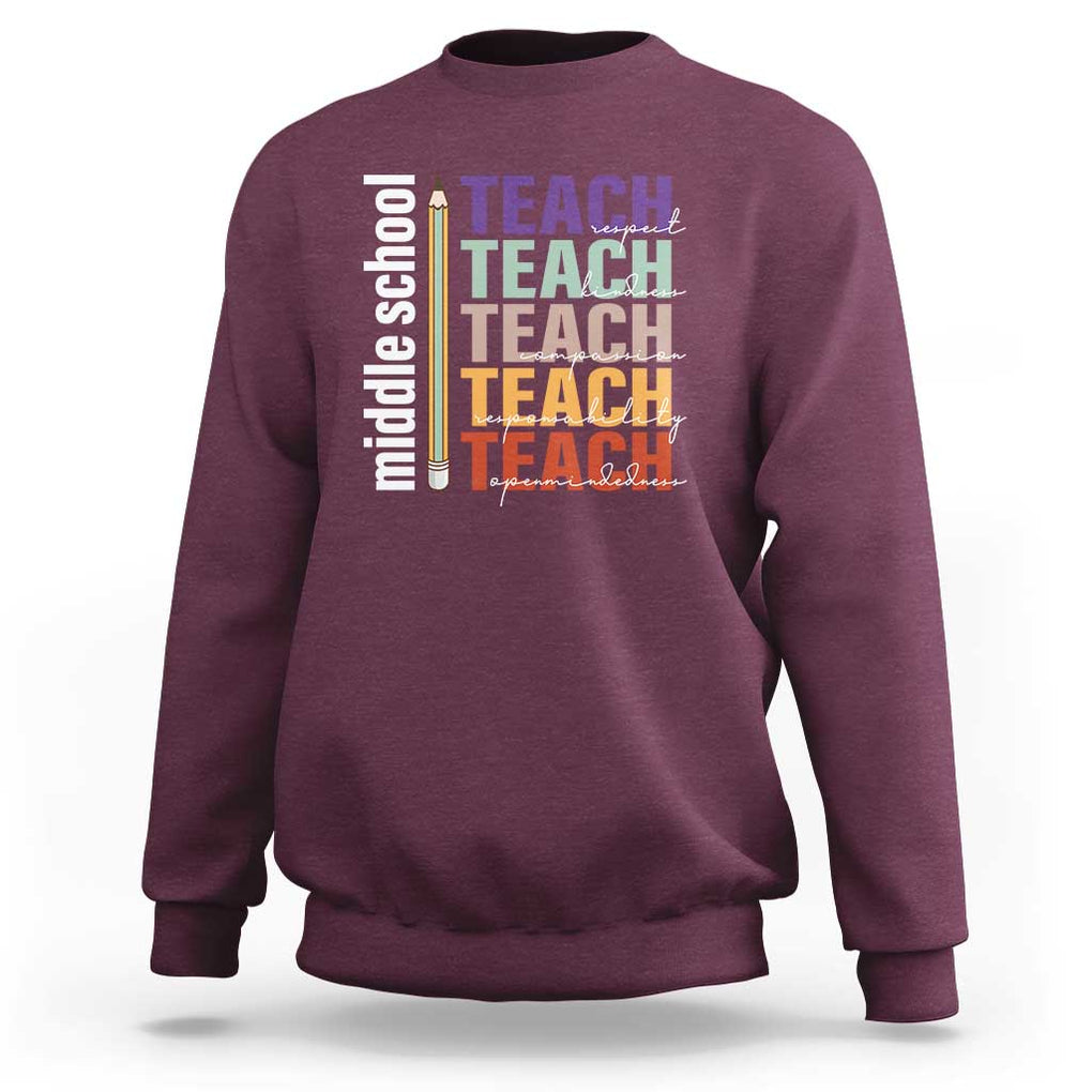 Teacher Sweatshirt Middle School Teach Back To School Pencil TS11 Maroon Print Your Wear